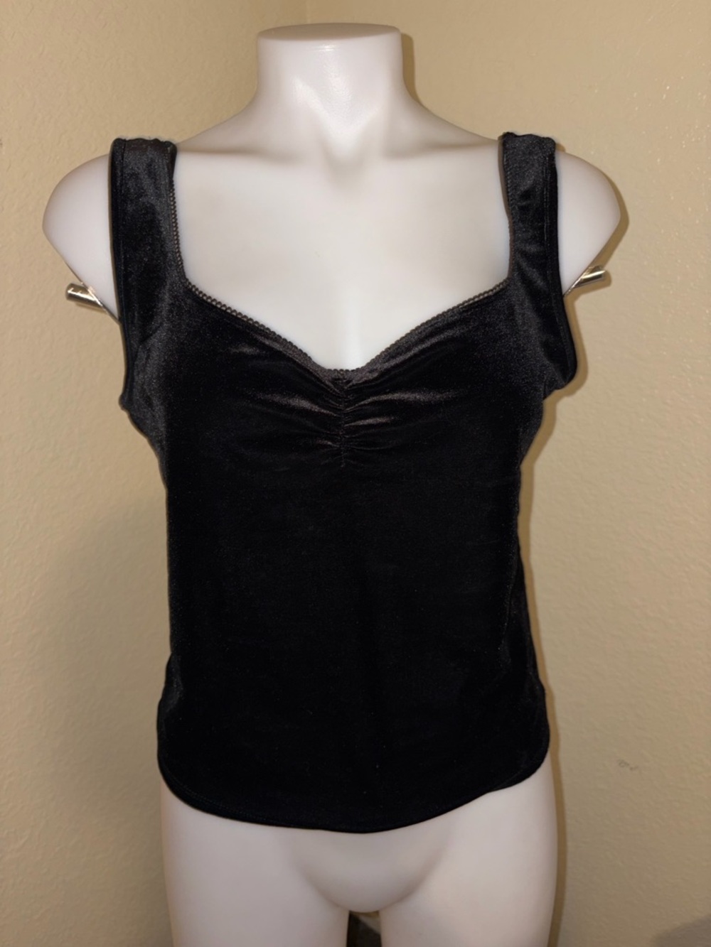 Black Velvet Ruched Camisole Tank Top